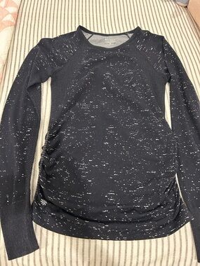Athleta Navy with White Speckle Long-Sleeve Crewneck Top